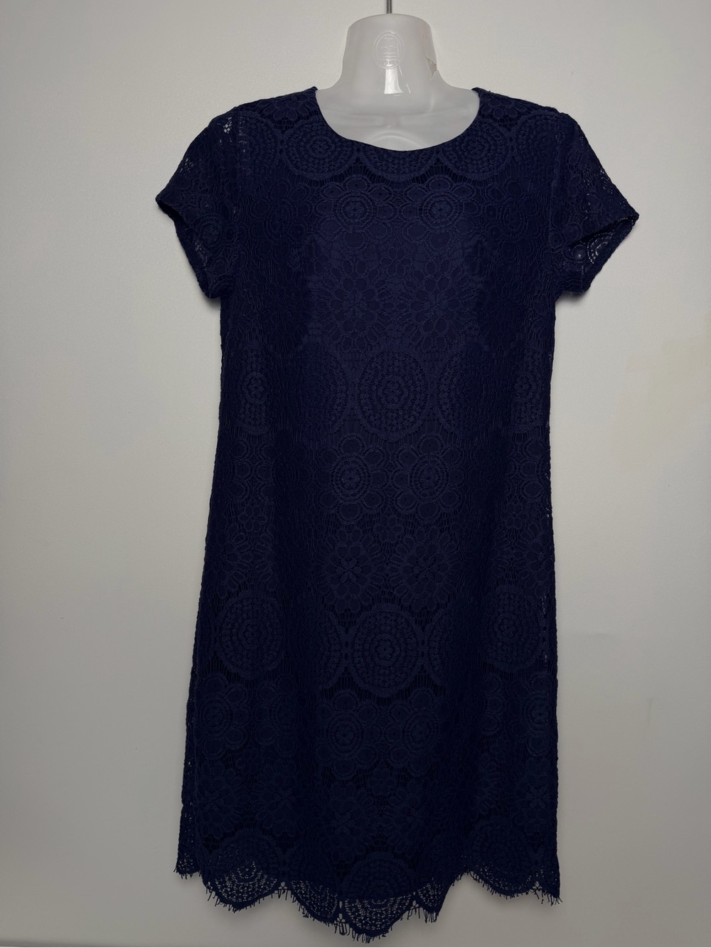 Laundry by Shelli Segal Blue Lace Shift Dress lined Short Sleeve Zip women 6